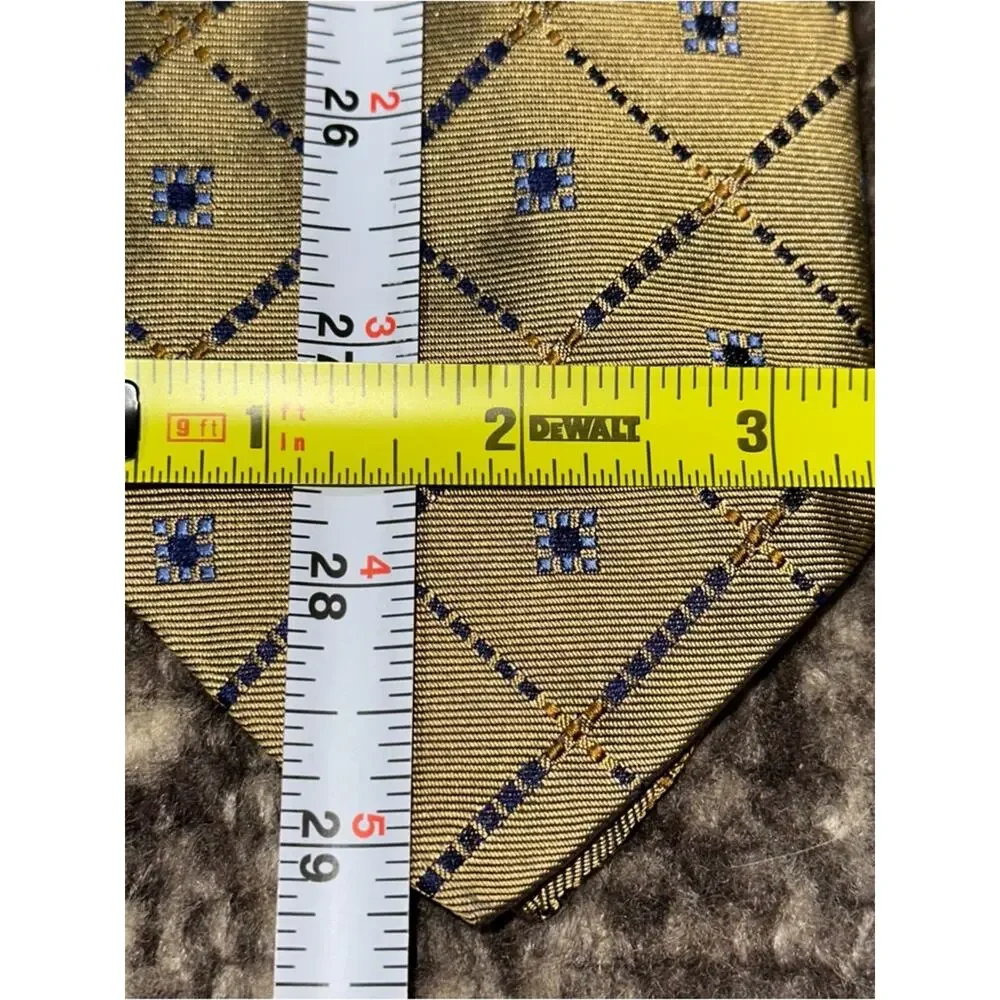 Robert Talbott Vintage Gold Blue Diamond Geo Print Silk Necktie Tie